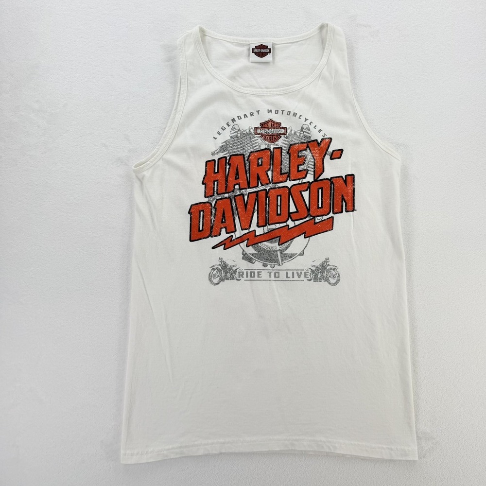Harley-Davidson Shirt Mens Medium White Boston Tank Top Graphic Motorcycle Tee